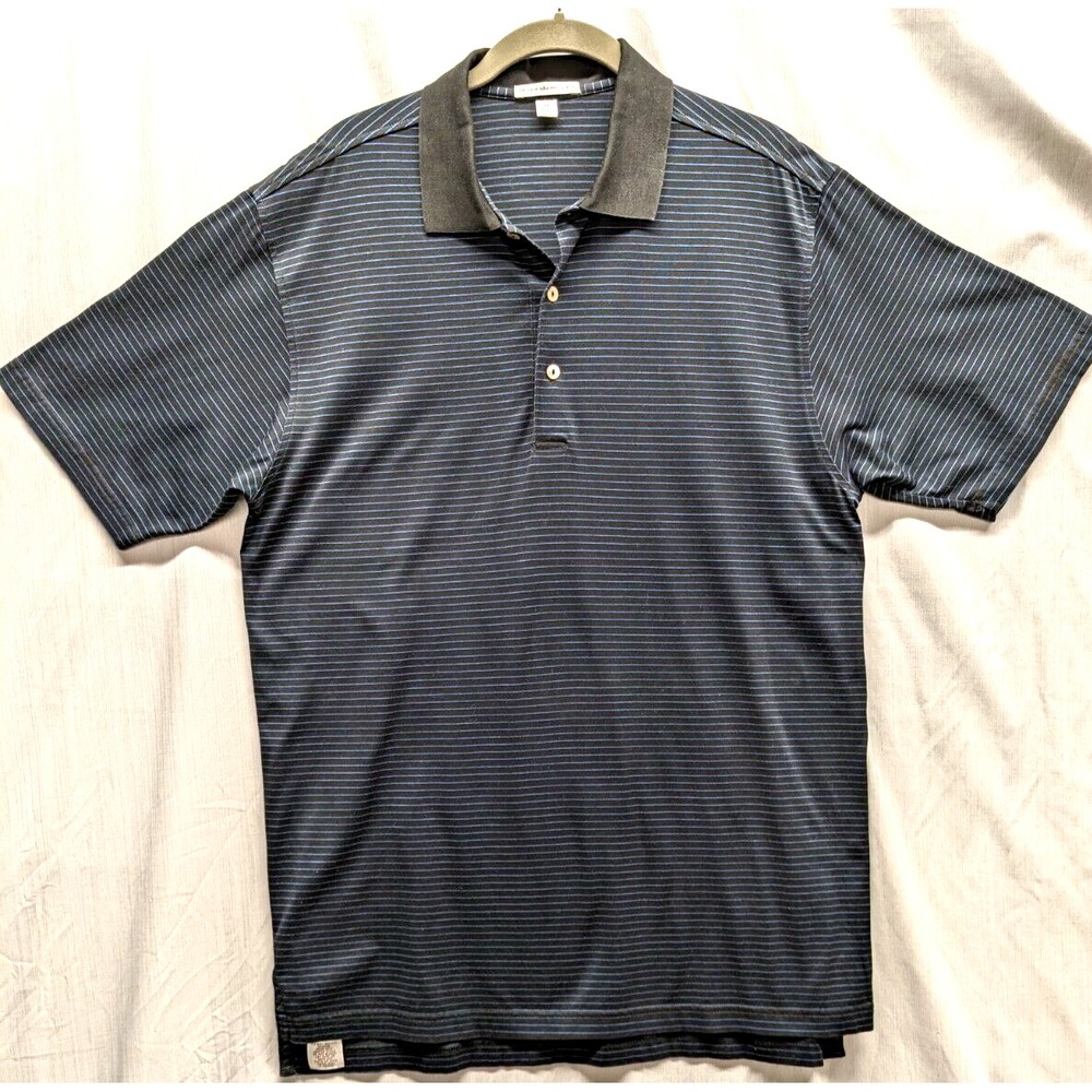 Peter Millar Polo Shirt Men's Size Medium (M) Black/Blue Stripe Golf 100% Cotton